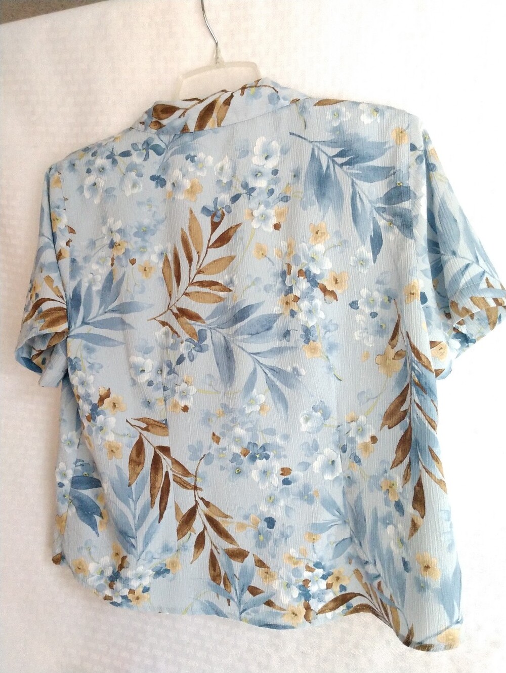 Lovely Alfred Dunner Petite Blue Brown Floral Short Sleeve Shirt Blouse 12P - Picture 6 of 7